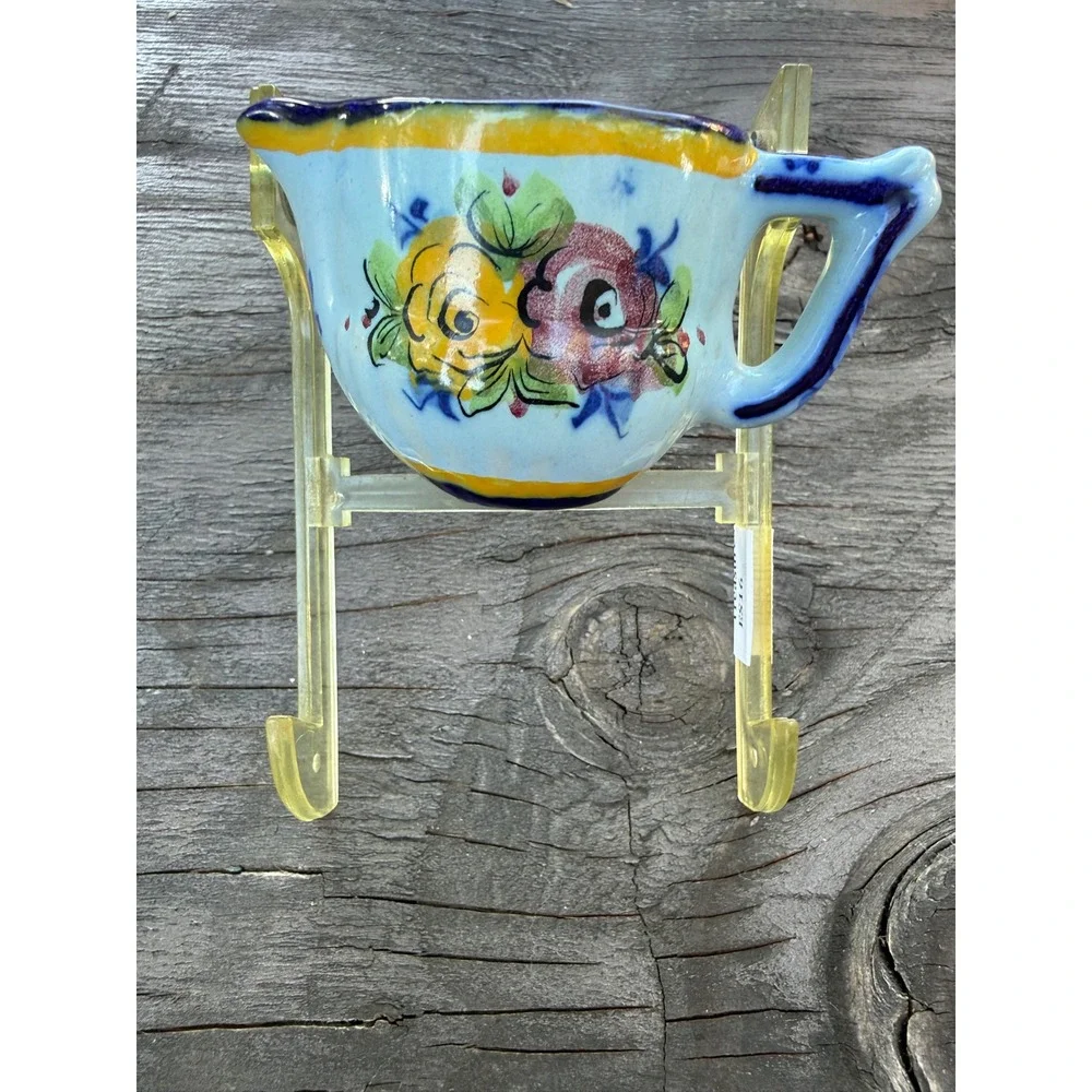 Vestal Alcobaca‎ Portugal Hand Painted Pottery Creamer Floral Blue Yellow 244